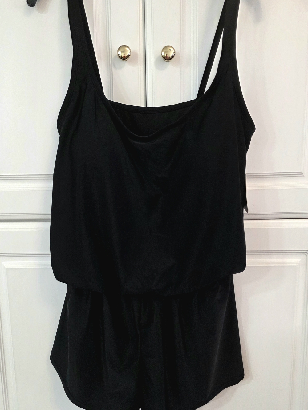 NWT Ellen Tracy Black One-Piece Swim Romper Size Medium 8-10